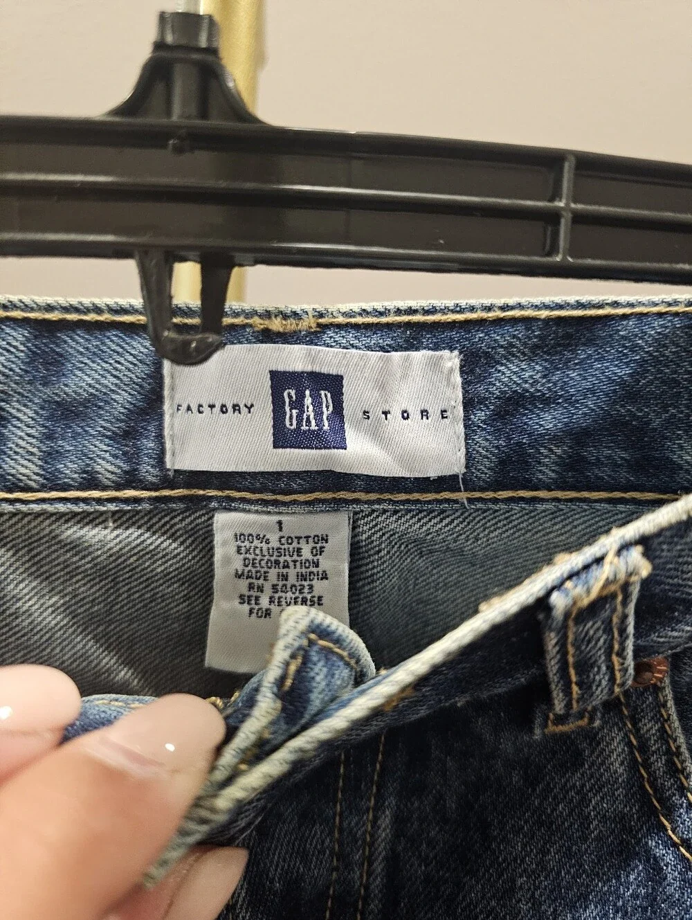 Vintage Low Rise GAP Relaxed Blue Denim Jeans with Brown Embroidered Cuffs